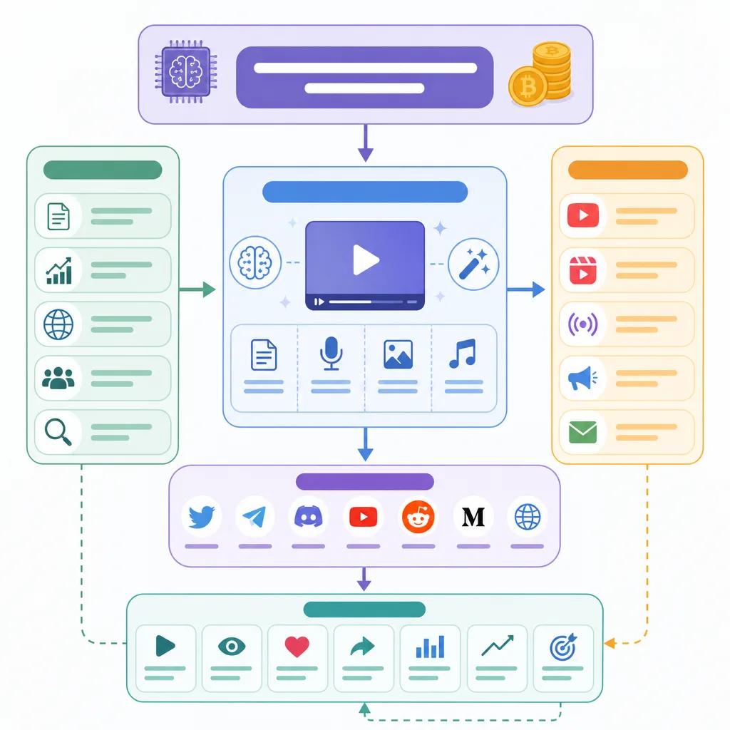 Diagram explaining AI video strategies for crypto marketing