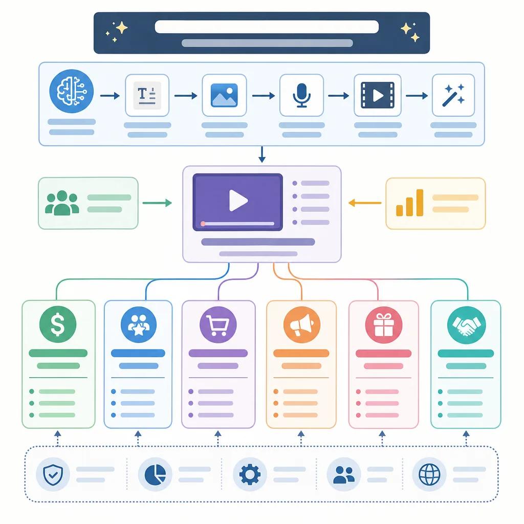 Diagram explaining content monetization strategies with ai videos