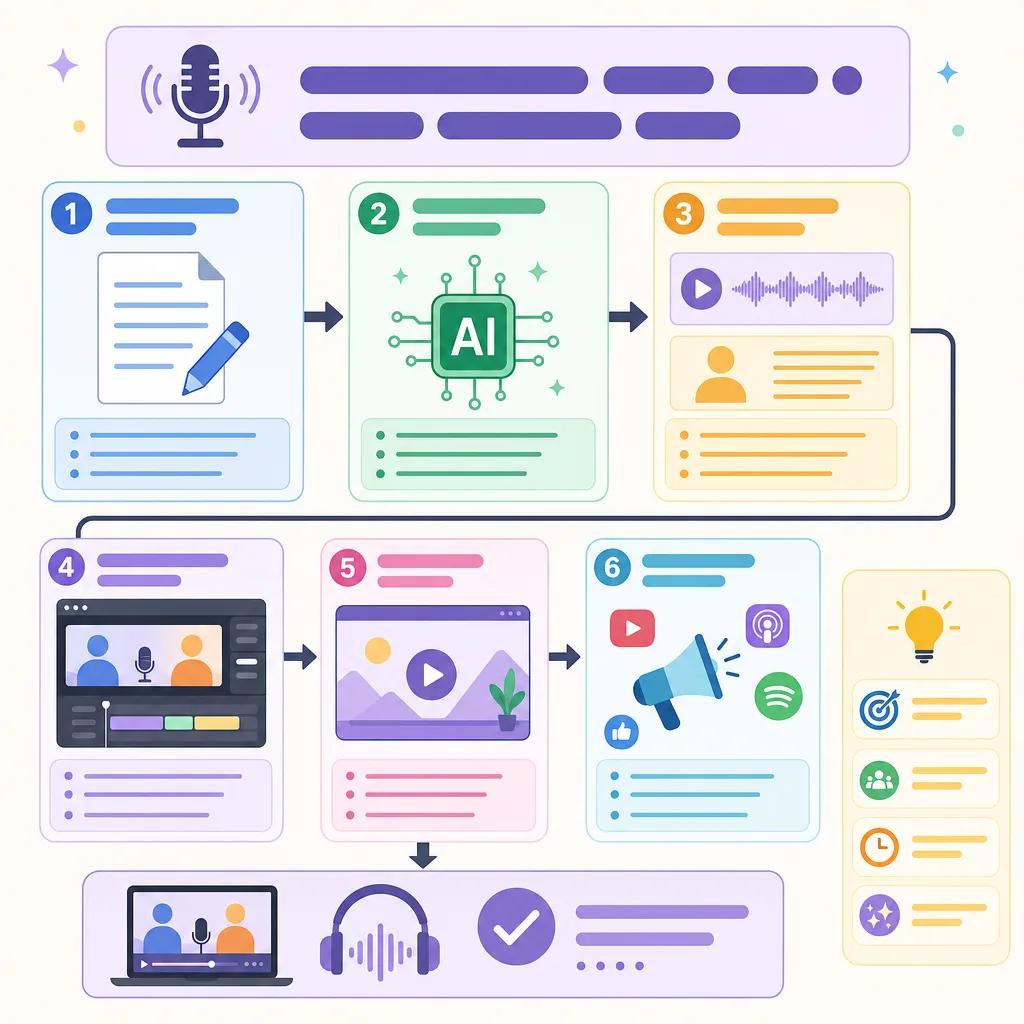 Diagram explaining how to create dynamic podcasts with ai videos