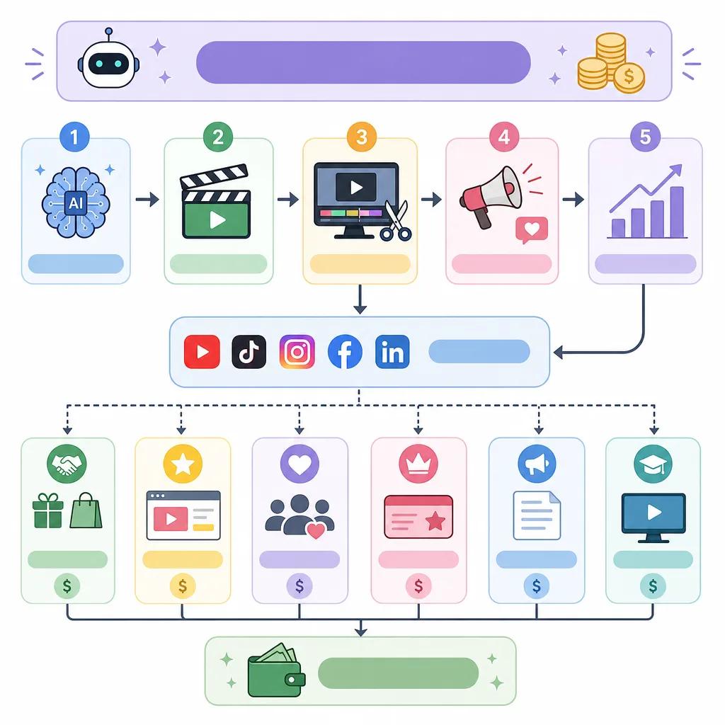 Diagram explaining how to monetize ai video content on social media