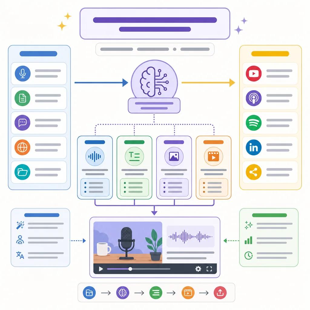 Diagram explaining ai tools for creating podcasts with video