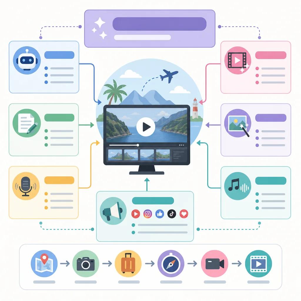 Diagram explaining ai tools for creating travel vlogs