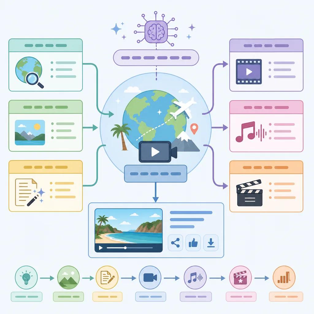 Diagram explaining ai tools for travel video production
