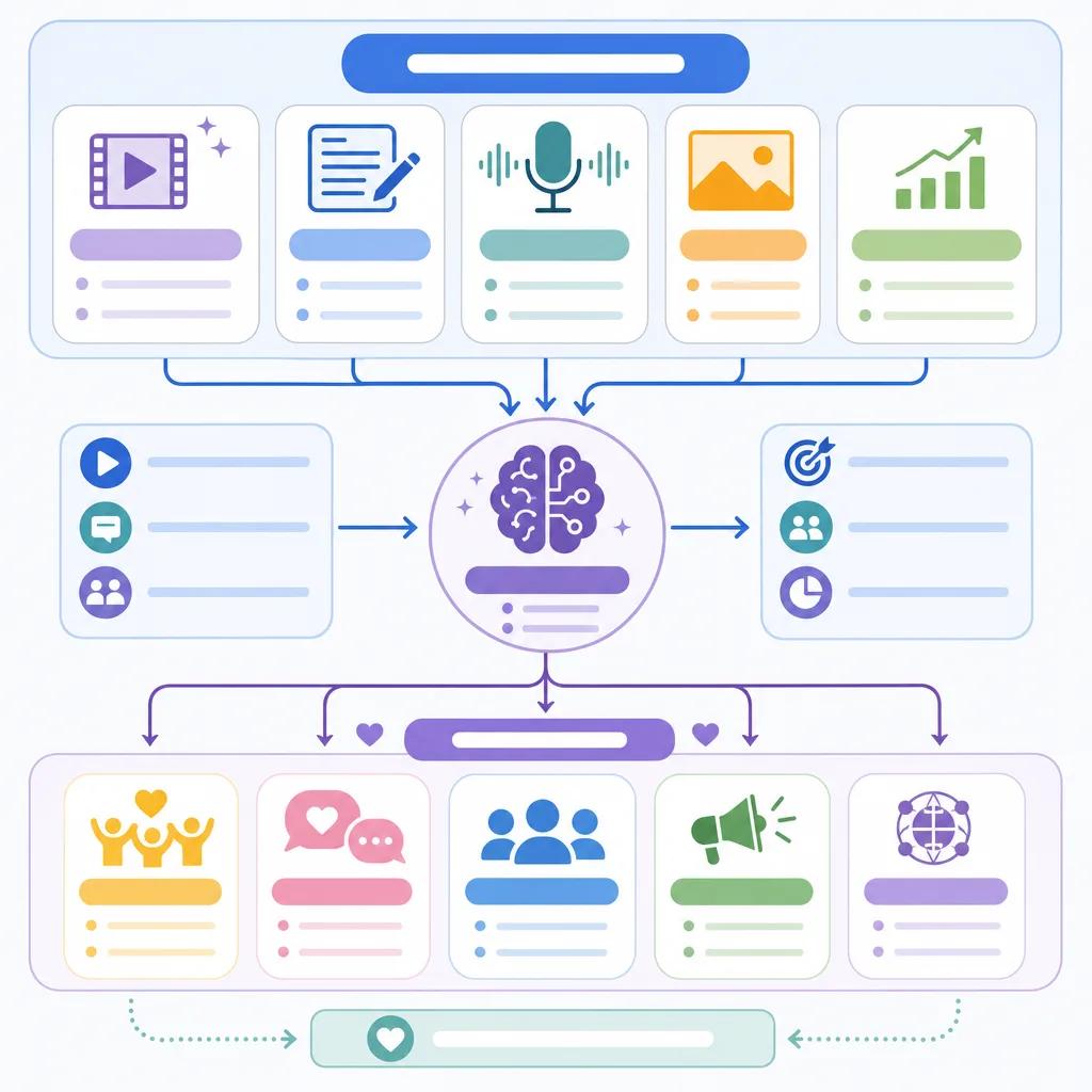 Diagram explaining ai video tools for community building