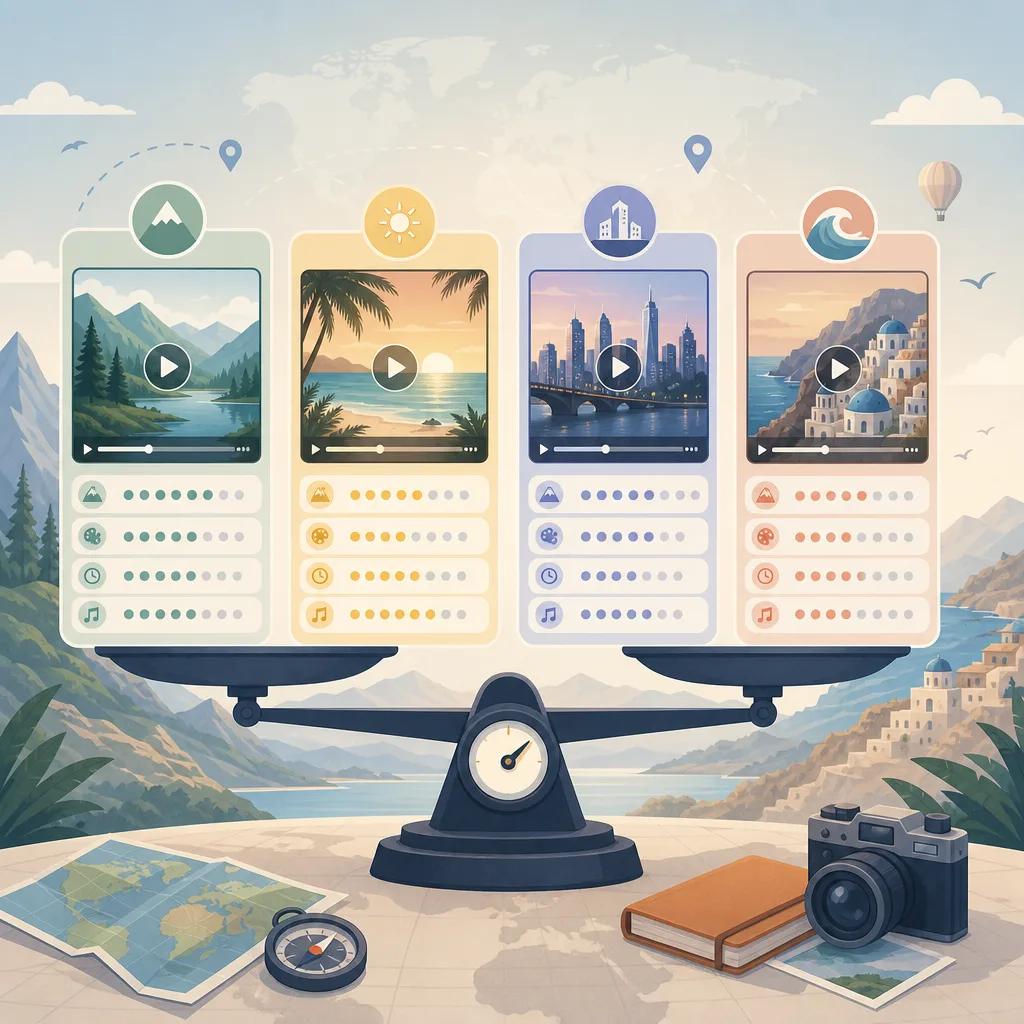 Illustration related to comparing ai video creators for travel content