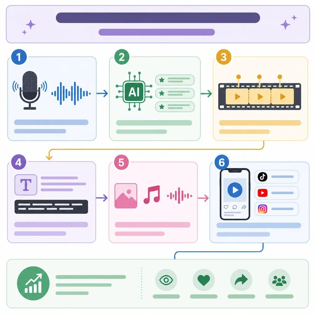 Diagram explaining how to create dynamic podcast clips with ai