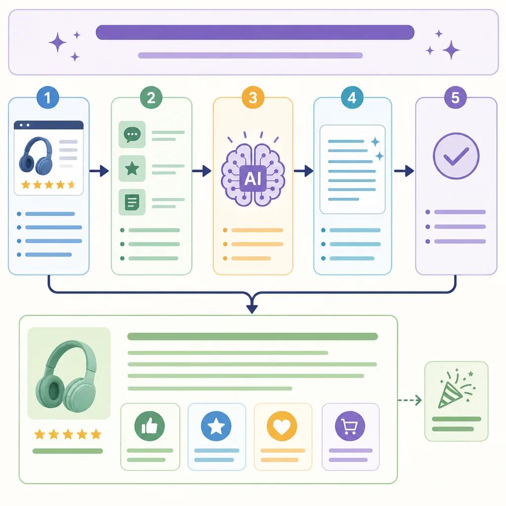 Diagram explaining creating engaging product reviews with ai