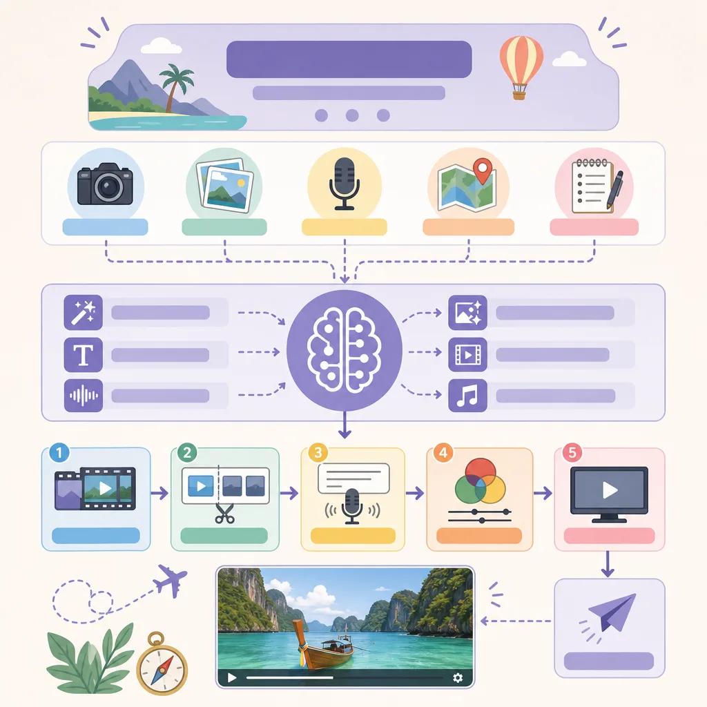 Diagram explaining creating engaging travel vlogs with ai