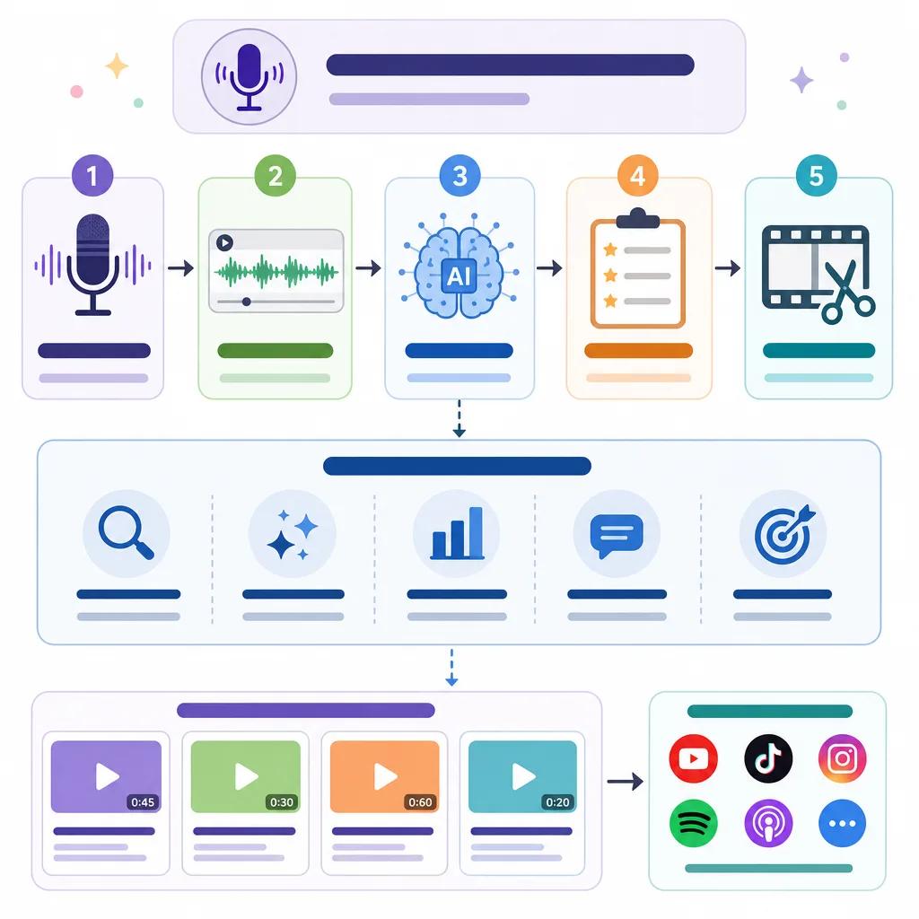 Diagram explaining creating podcast clips using ai