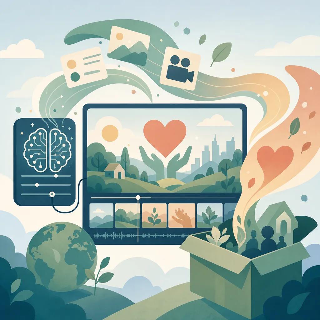 Illustration related to creating promotional videos for nonprofits using ai