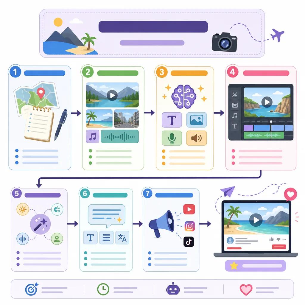 Diagram explaining creating travel vlogs with ai tools