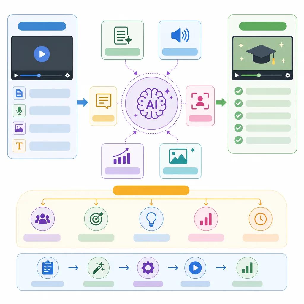 Diagram explaining how to enhance educational videos with AI
