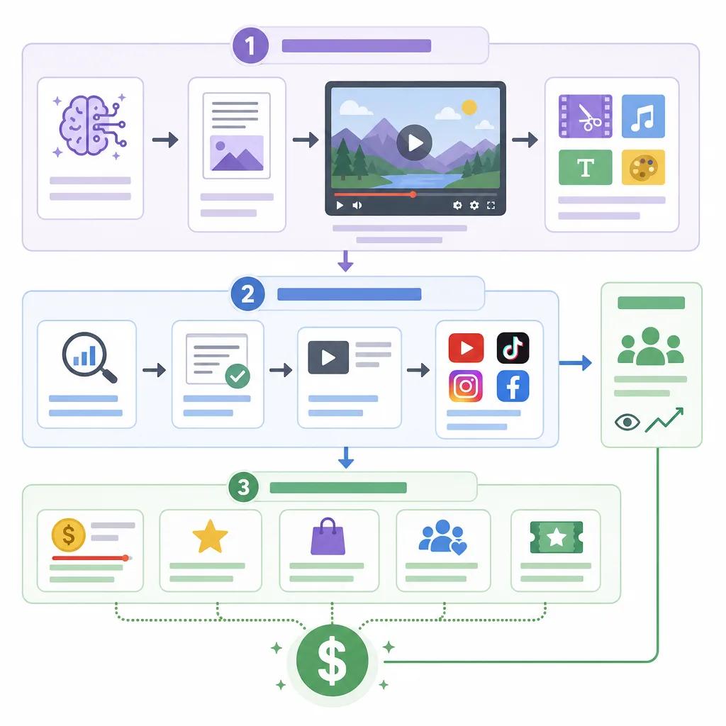 Diagram explaining monetize ai generated video content