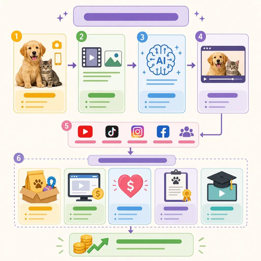 Diagram explaining monetizing pet content with ai videos