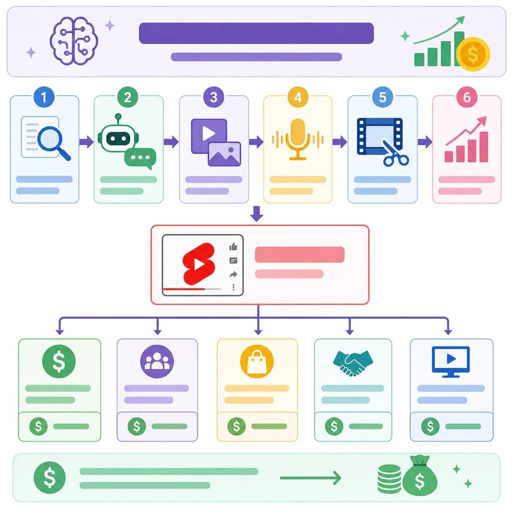 Diagram explaining monetizing youtube shorts with ai