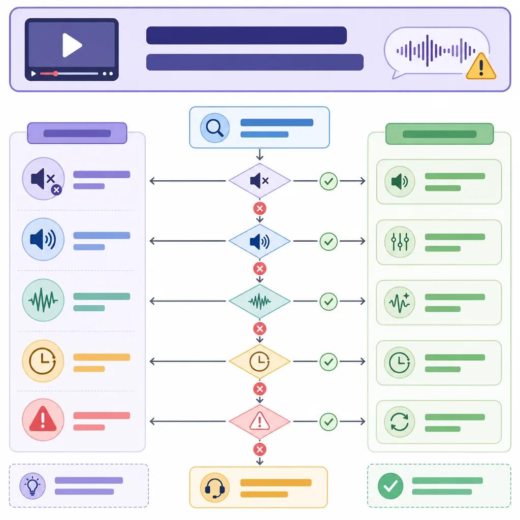 Diagram explaining troubleshooting audio issues in ai videos