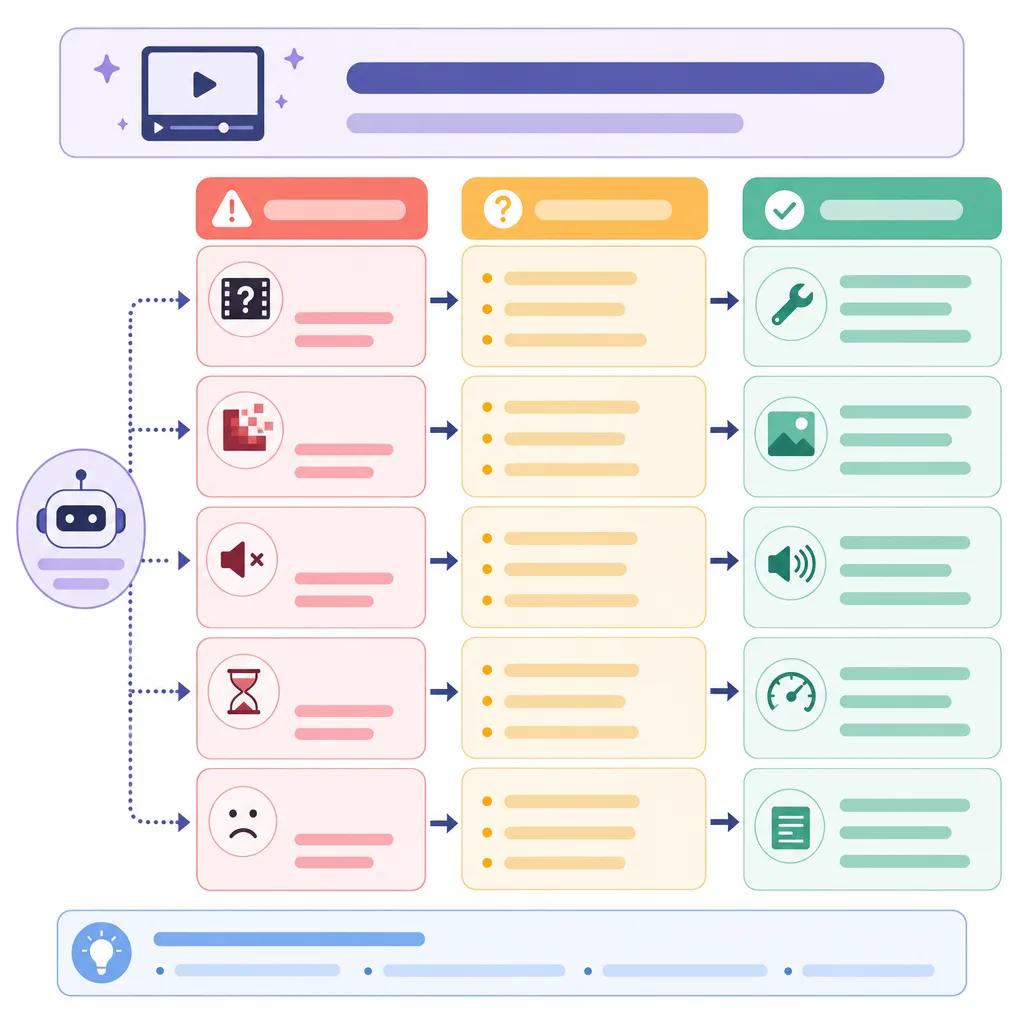 Diagram explaining troubleshooting common ai video creation issues