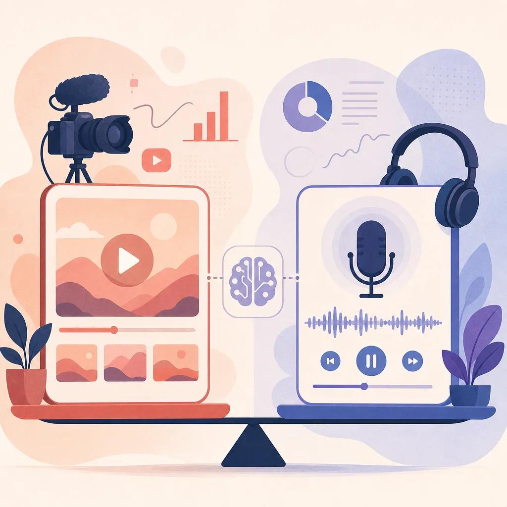 Illustration related to ai video comparison vlog vs podcast clips